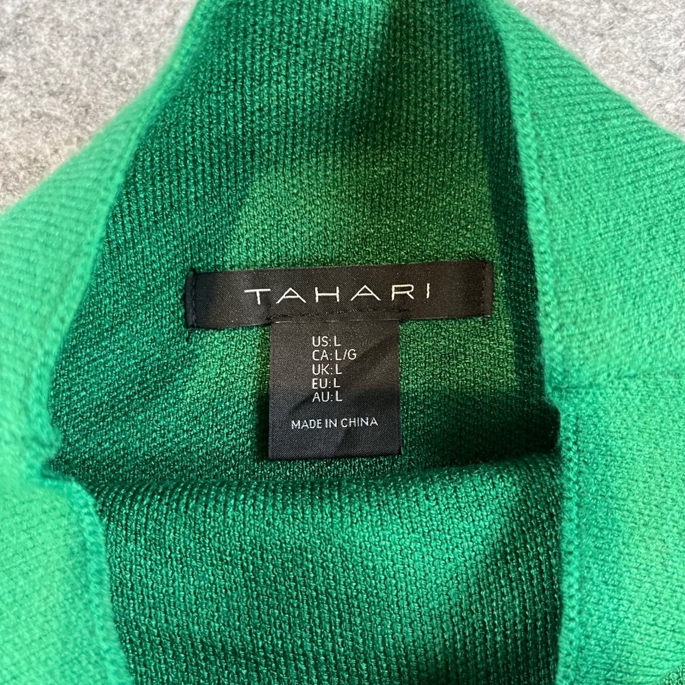 Tahari Womens Mock Neck Sweater Green Pearl Button Cuff Pullover L Holiday Chic - Picture 4 of 8